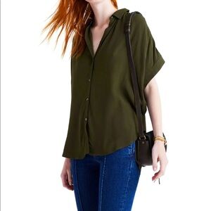 Madewell Olive Green Button Up Short Sleeve Blouse
